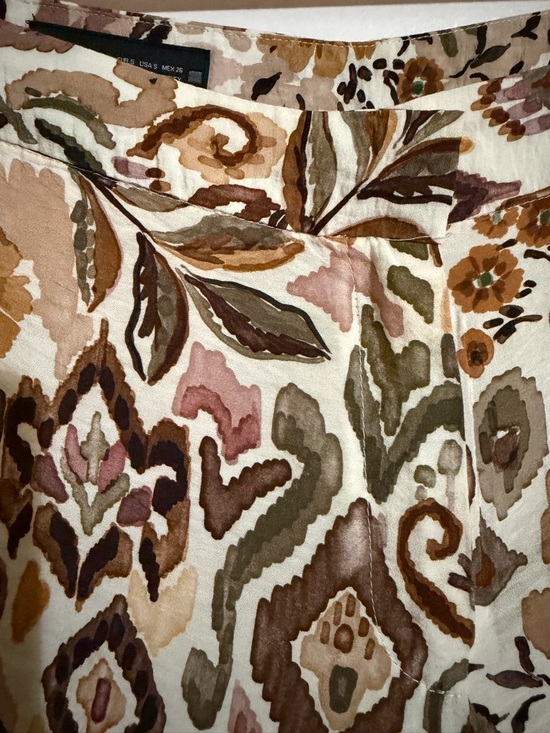 Zara Cream Floral Wide-Leg Cropped Pants with Lace Hem - Picture 3 of 5